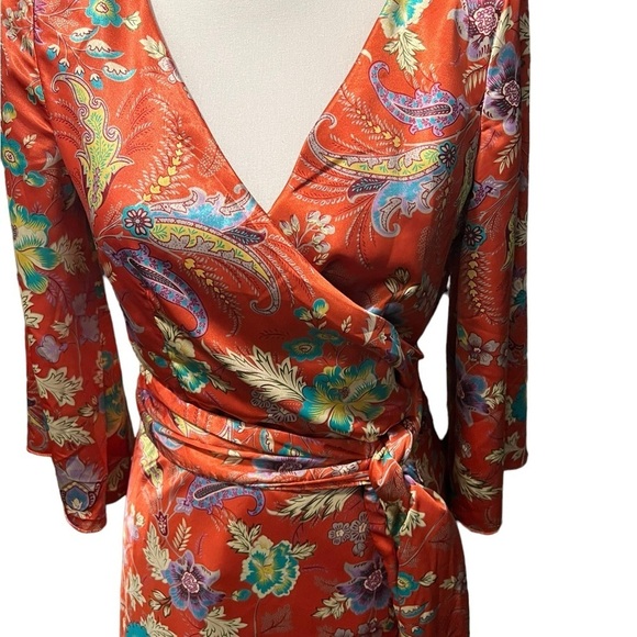 Y Apparel Kimono Style Floral Knee Length Dress Deep Pink Coral Flare Sleeve M - Picture 4 of 12